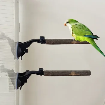 Wood Parrot Perch Prevent Slip Interactive Bird Window Perch Stand With Suction Cups For Small Medium Bird 1