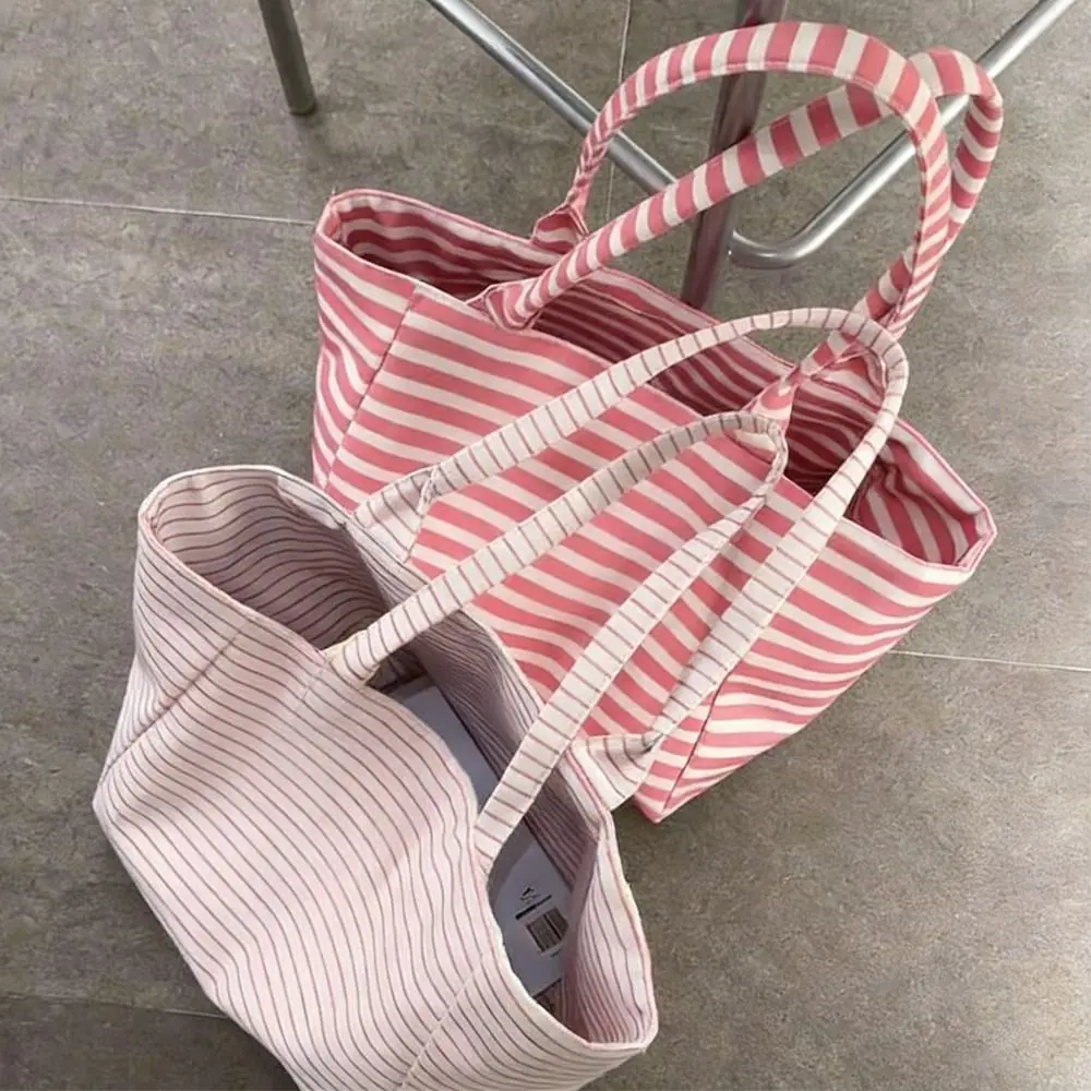1 Stück Langlebige Große Canvas-Schultertasche Gestreifte Einfache Handtasche mit Obergriff Reise-Freizeittasche Gestreifte Tragetasche – Detail 10