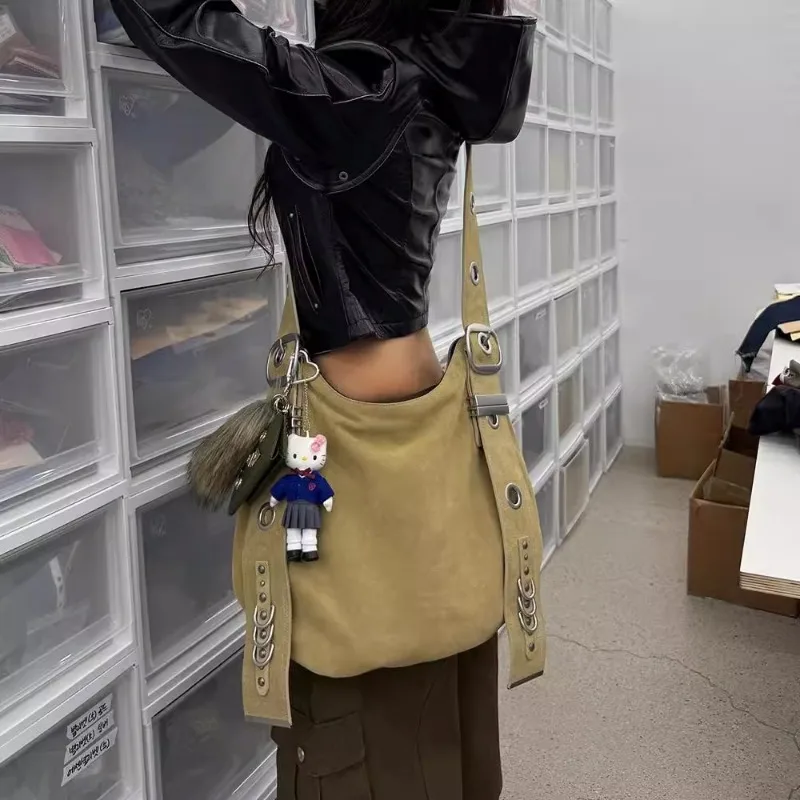 Belt buckle Women Luxury Designer Handbag And Purses PU Rivet Multiple Pockets Y2K Large Capacity Shoulder bags big totes