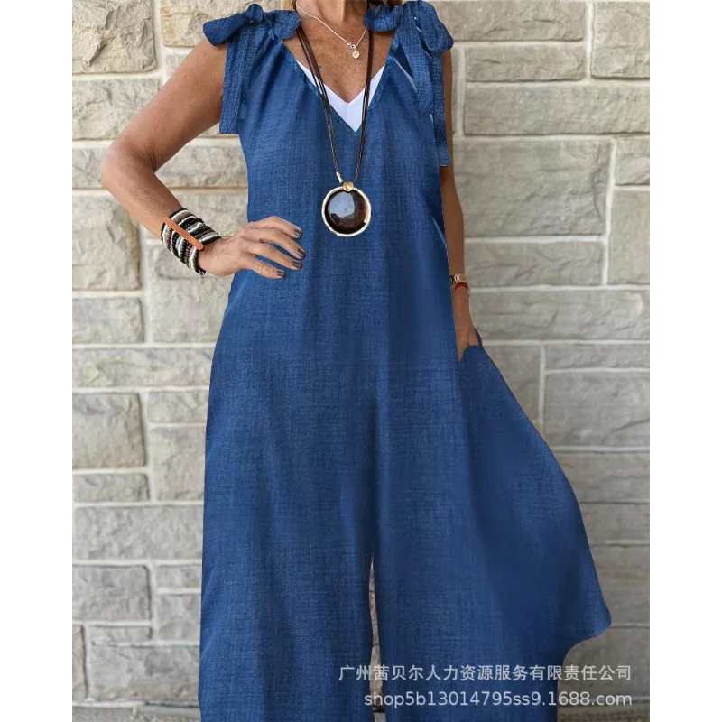 

Casual Loose Fashion INS Y2K Clothes Strap V Neck Sleeveless Overalls Romper Onepieces Women Elegant Wide Leg Jumpsuit