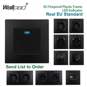 Matte Black EU ซ็อกเก็ตและสวิทช์ LED Wallpad พลาสติกม่านแสงพัดลม Dimmer Cat6 ข้อมูลภาษาฝรั่งเศสคํา Tel USB TV Outlet รอบด้านหลัง 1
