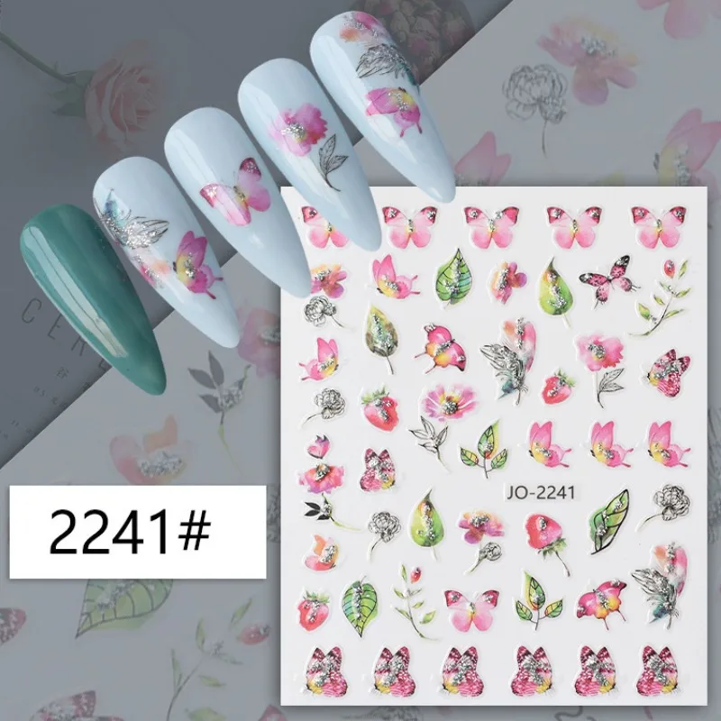 3D Nail Stickers Vintage flower onion powder Decals  Back Glue  Nail Decal Stickers For Nail Tips Beauty