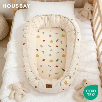 Culla portatile per neonati da posizionare nella cameretta dei genitori, protezione per bambini, calda per autunno e inverno, per maschietti e femminucce, colore beige, con stampa carina.