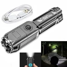 

Portable LED Flashlight USB Rechargeable Zoom Strong Light Tactical Flashlight Outdoor Lighting for Camping, Hiking, Hunting