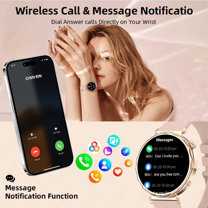 LIGE New Smart Watch Women 1.6 inch 360*360 AMOLED HD Screen GPS IP68 Sports Waterproof Heart rate Monitor Smartwatch Men Gift