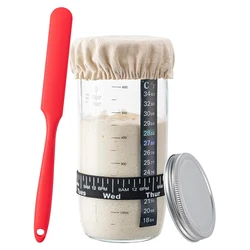 Premium Sourdough Starter Jar Kit - 24oz Glass Fermentation Set with Date Marked Feeding Band (Transparent)