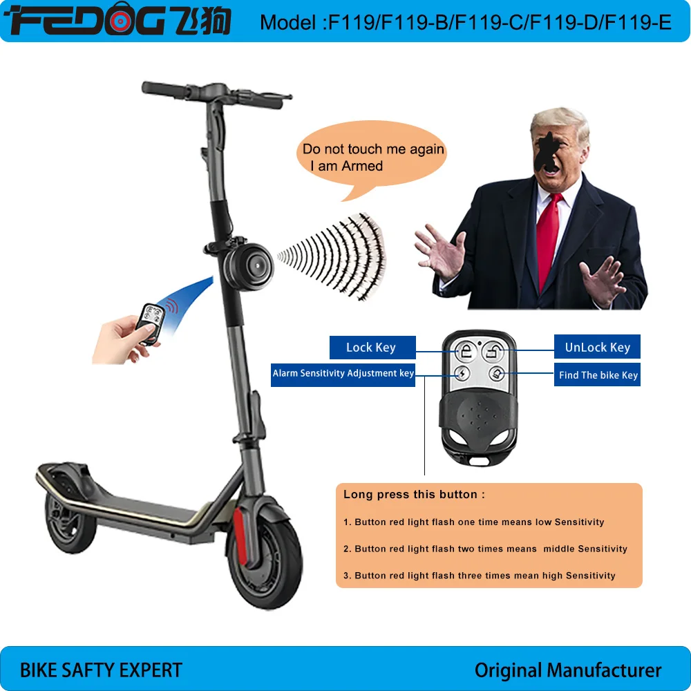 Scooter Horn Alarm FEDOG F119 Bike Ebike Electric Horn Alarm With Electric Usb Charge Super Loud Horn With Two Remote Controller