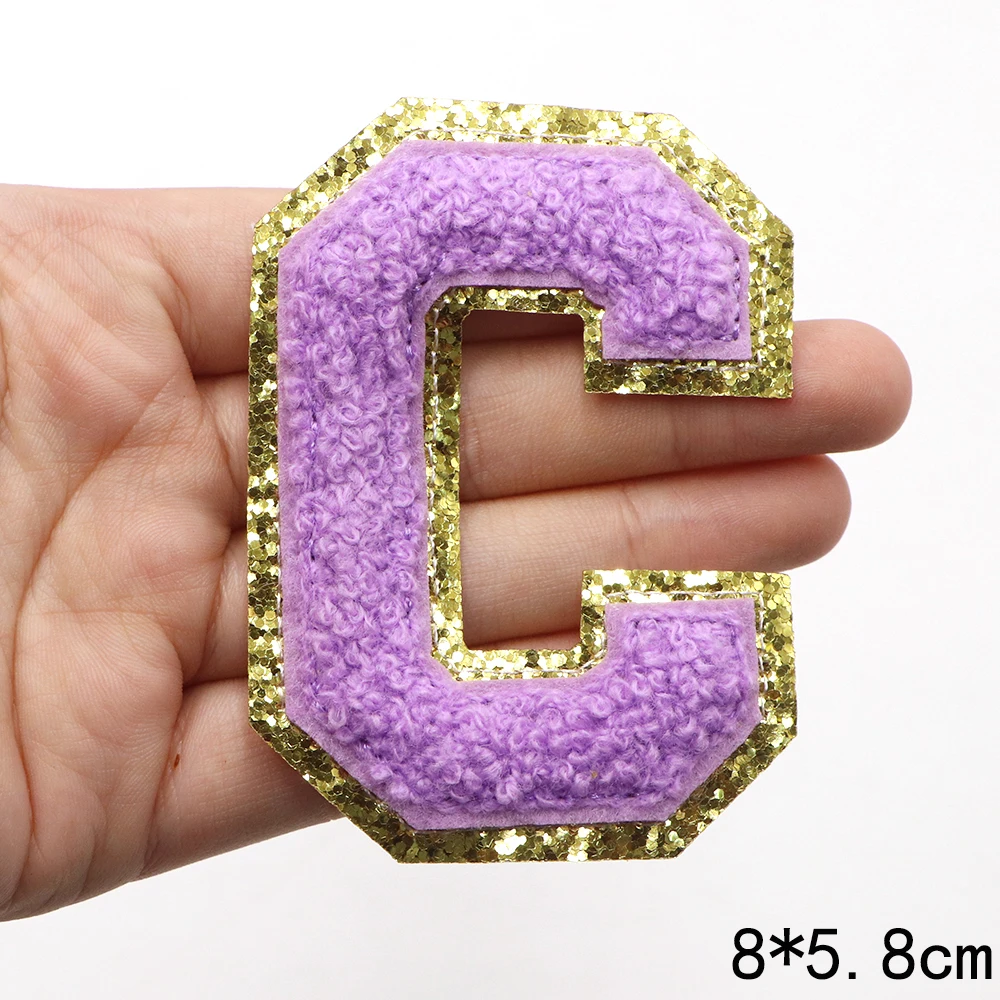 1 Stück 80 mm lila A-Z Englisch Chenille bestickter Aufnäher zum Aufbügeln für Kleidung, Taschen, DIY-Namensschild, Alphabet-Patches, Dekoration – Detail 6