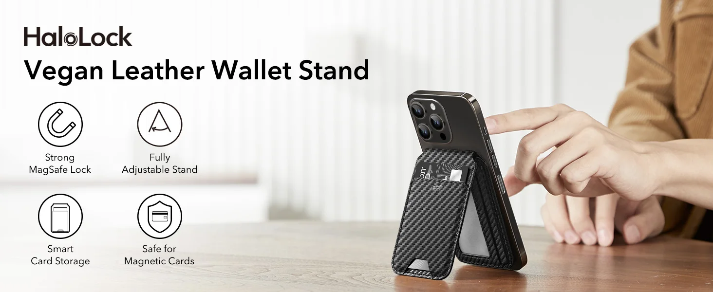 ESR HaloLock Vegan Leather Wallet Stand For iPhone Carbon Fiber HaloLock Woven Card Holder for 14 S2fad7dbfe396437aab2a2f8fd359c7e6r