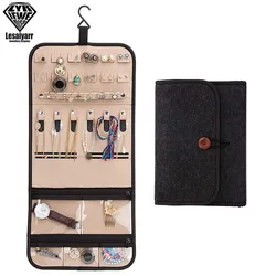 Foldable Travel Jewelry Organizer Roll - Portable Storage Case for Rings, Necklaces, and Earrings (Black)