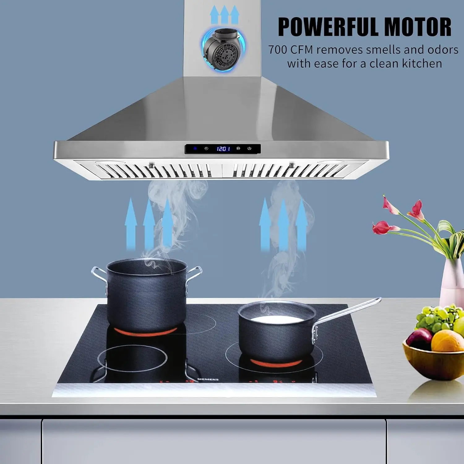 Wall Mount Kitchen 30 inch Duct Convertible Range Hood 700CFM, 3 Speed Fan LED Light Range Hood USYS0375A 3
