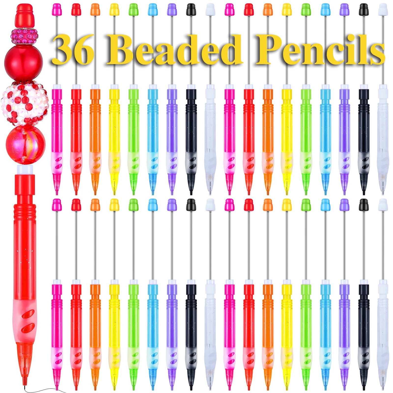 

36 шт. карандаш с бусинами для студентов, карандаш без заточки, 0,5 без заправки, с бисером, автоматическая милая фотография, оптовая продажа