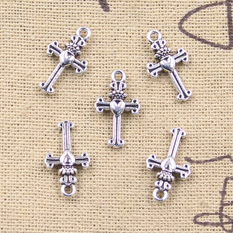 50 Stück Charms Krone Herz Kreuz 17x10mm Tibetsilber Farbe Anhänger Antik Schmuckherstellung DIY Handarbeit Handwerk