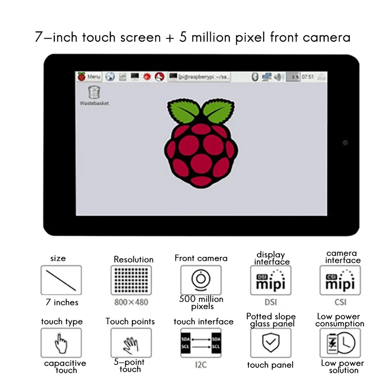 HTHL-Waveshare 󽺺  800X480 ġ ũ  7 ġ DSI LCD ÷ 500W  ī޶ ÷̴ 5 Ʈ ġ մϴ