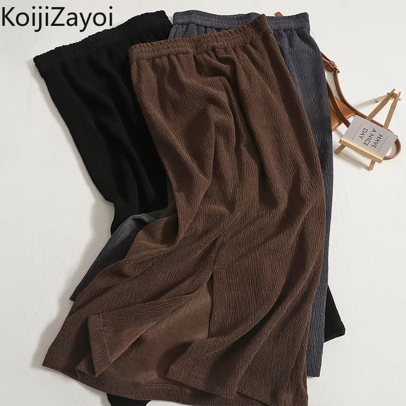 

Koijizayoi Vintage Women Solid Long Skirt Autumn Winter Office Lady High Waist Skirts Korean Straight Maxi Faldas Chic Bottom