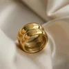 MHS.SUN Unisex Double Layer Gold Plated Wide Rings Fashion Stainless Steel For Women Men Smooth Chunky Jewelry Waterproof 2
