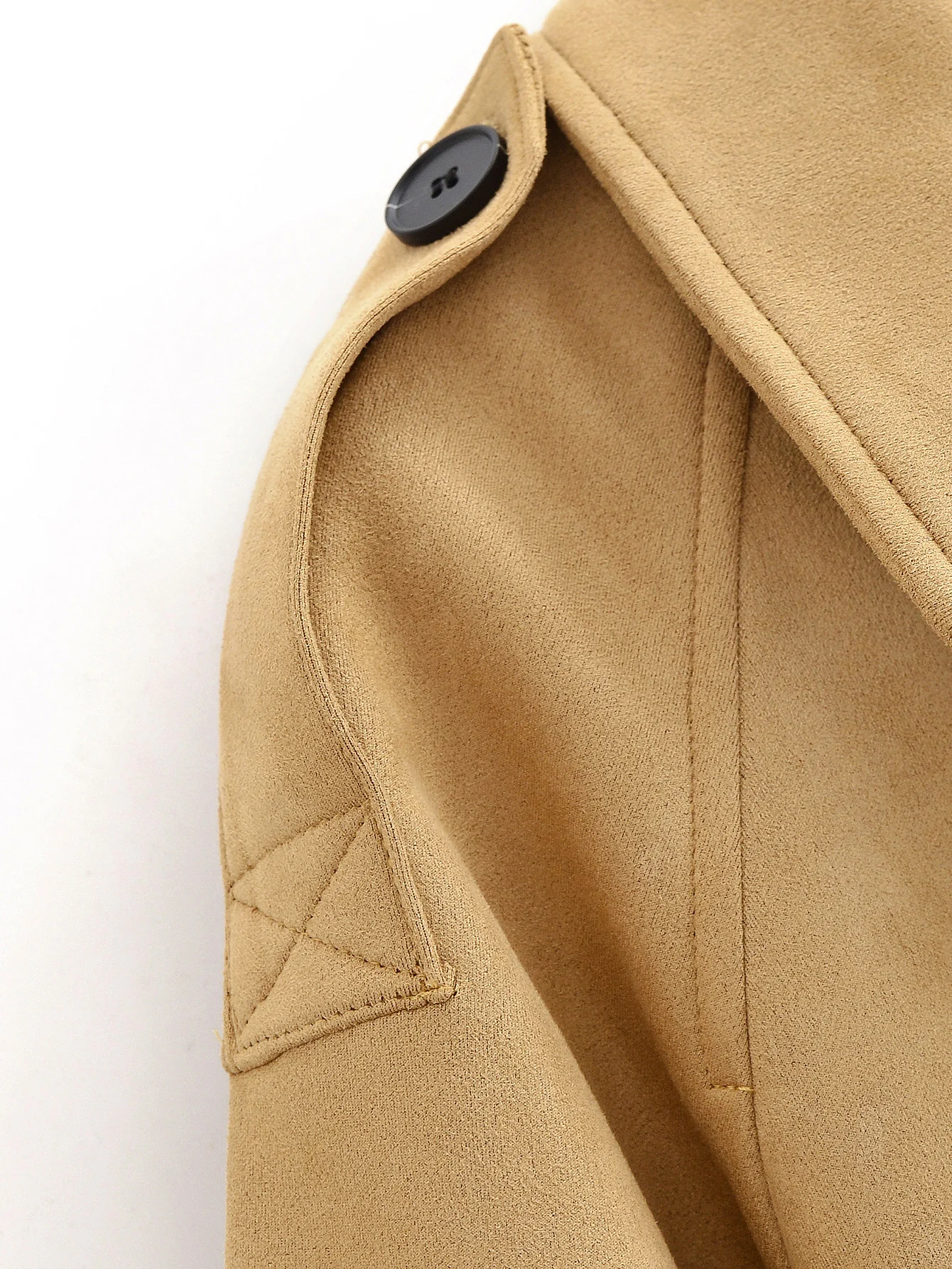 Women's Khaki Short Jacket Coat Autumn Winter Long Sleeve Lapel Double-Breasted Casual Fashion Versatile Trench Coat Streetwear