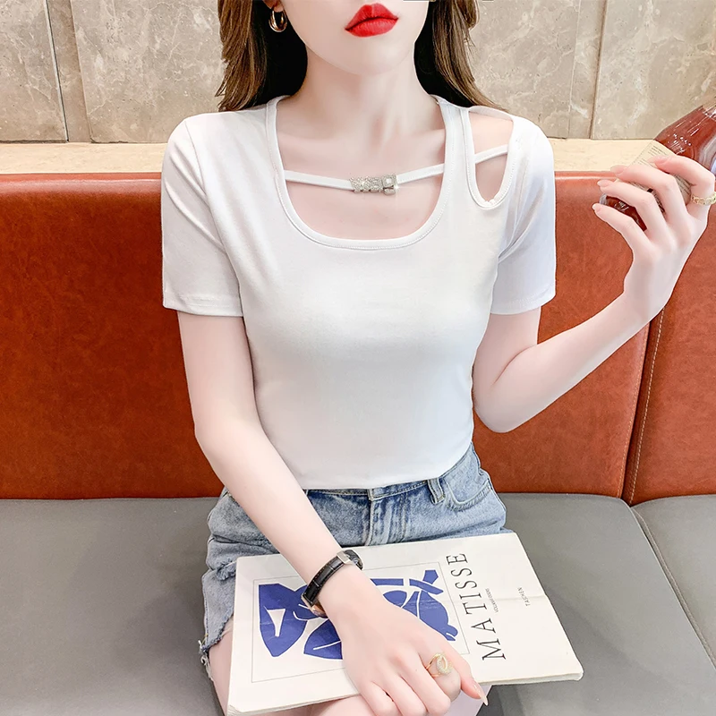 

European Style Ladies Fashion Sexy Hot Fix T Shirts for Women Clothing Female Girls Vintage Gothic Aesthetic Woman Tops BPy3910