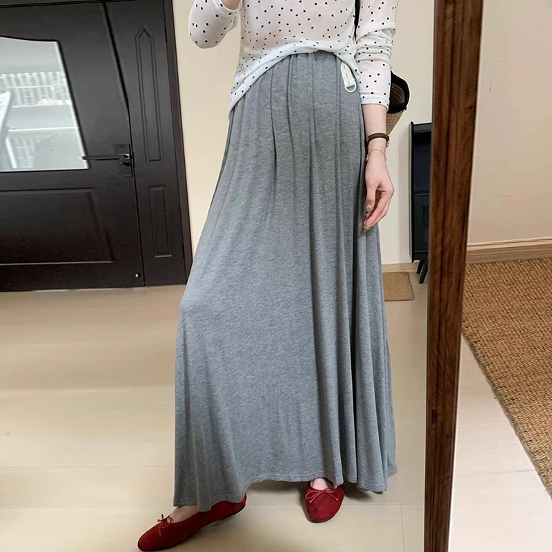 Spring Maternity Cotton Skirts Adjustable Waist Ankle-length Large Hem Pregnant Woman Empired Long Skirt Pregnany Clothes