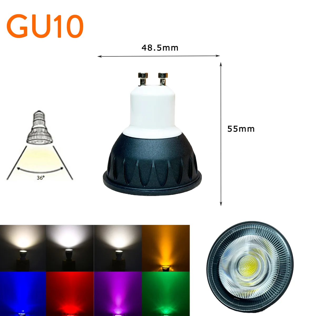 Dimmable GU10 MR16 LED COB Spotlight Bulbs 10W 36 Degree Beam Angle 110V 220V 12V 24V Black Grey Energy Saving  Lamp For Home