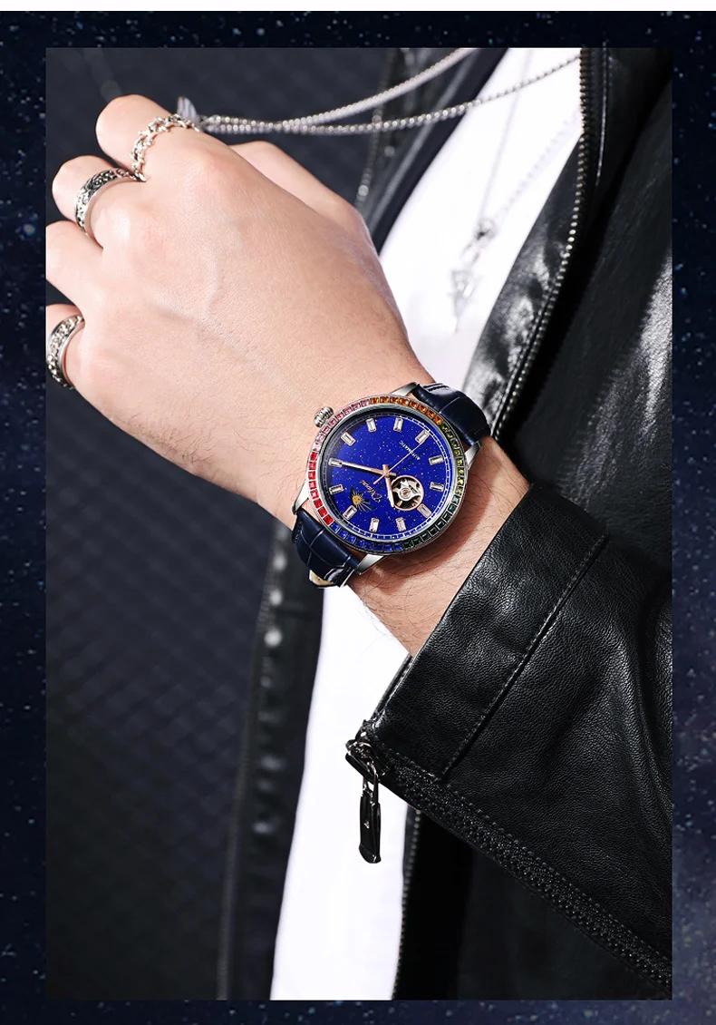 Skeleton Automatische Tourbillon Mechanische Herrenuhr 3Bar Wasserdicht Leuchtende Sonne Mond Sterne Neue Luxusuhr Reloj Hombre_voghion.com