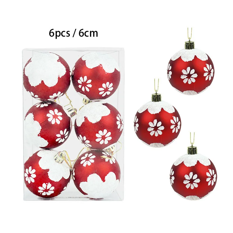 thumbnail image 1 of 6 piezas/caja de bolas de Navidad con forma de copo de nieve, rayas y puntos, adornos para árbol de Navidad, regalo de Año Nuevo 2023, 1 of 5