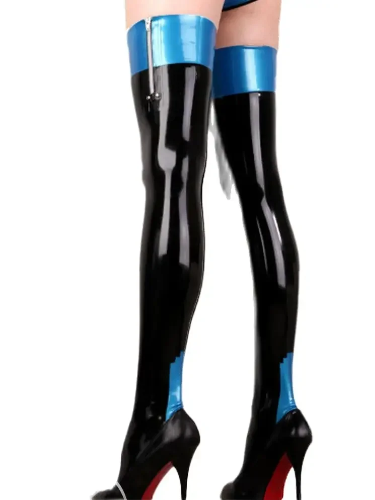 

Latex Rubber Gummi Stocking black with metallic Trims Thigh-highs Socks fetish latex Customized Sexy bodysuit for Women