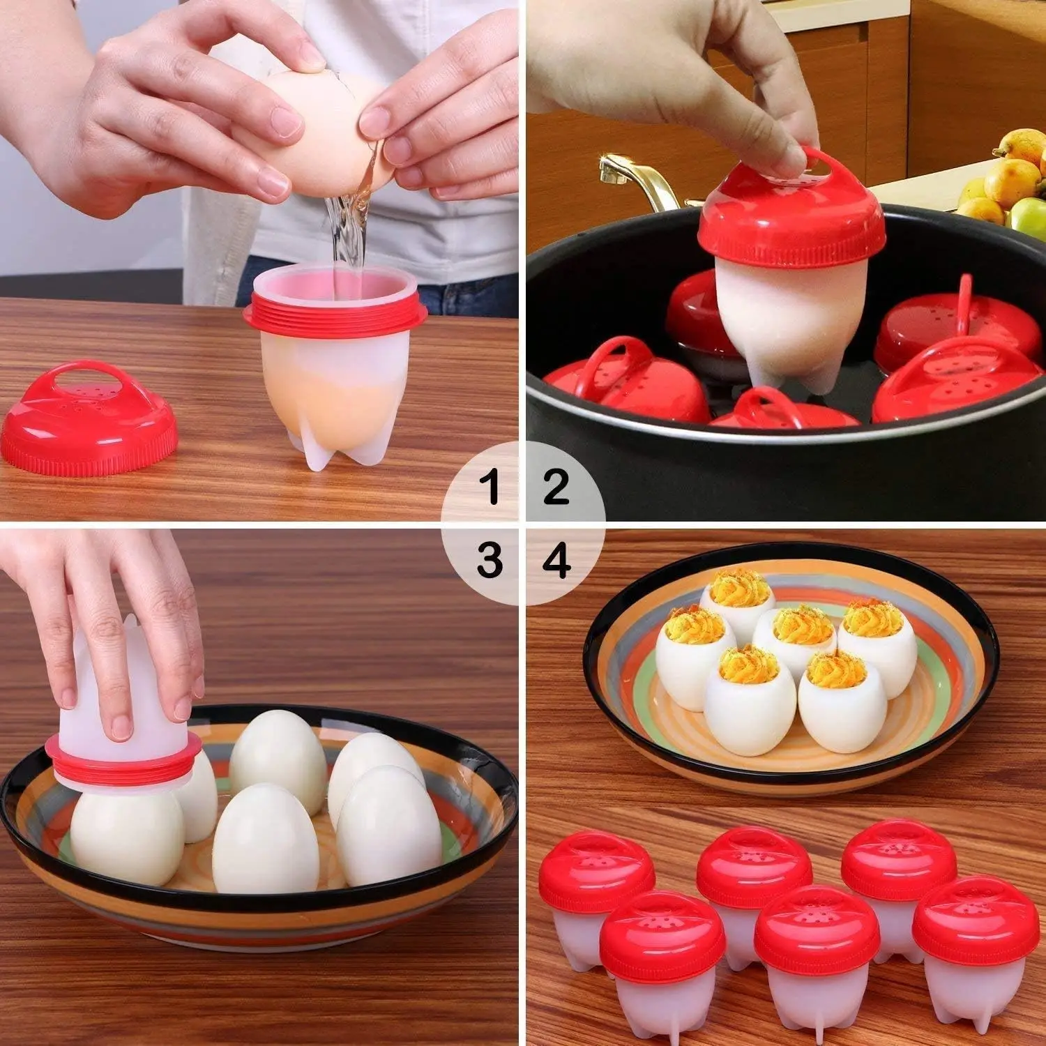 Egg Cooker Hard Boiled Egg Without The Shell Silicone Boiled Steamer Poacher Cooker Silicone Nonstick Boiler 6pcs