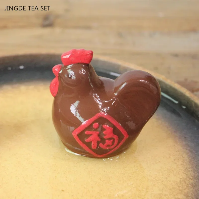 1 pair of Yixing purple clay Chinese style creative chicken tea pet ornaments tea table tea set auspicious accessories