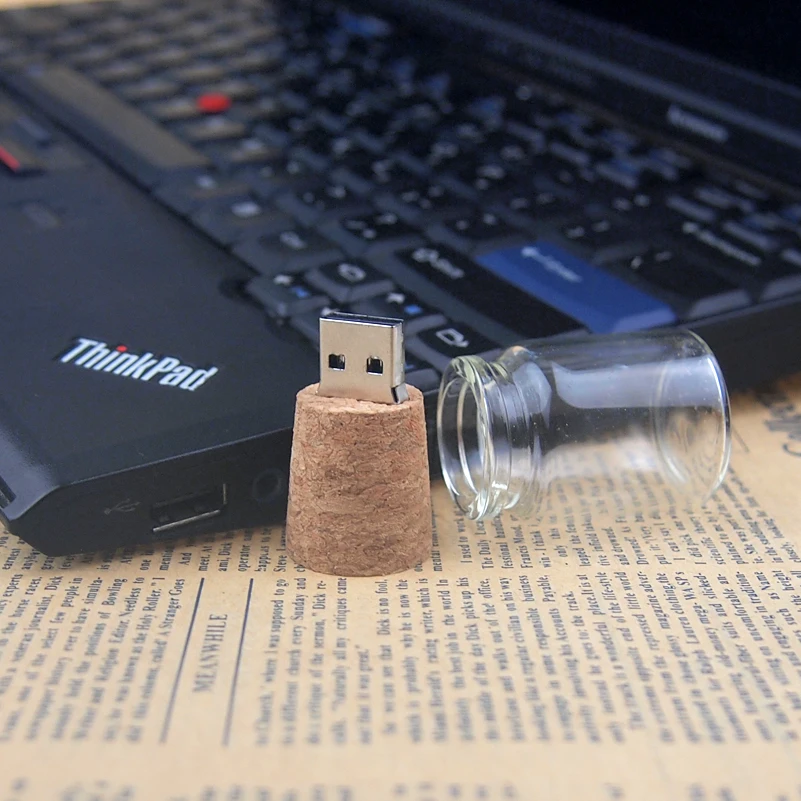 1개 USB 2.0 무료 맞춤 로고 유리 드리프트 병 코르크 마개 USB 2.0 플래시 드라이브 유리병 펜드라이브 4GB 8GB 16GB 32GB 64GB 128G