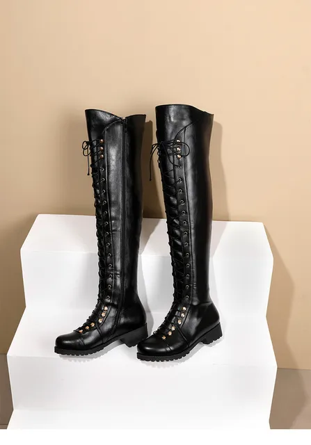 Lacets Cuissarde Brillante Cuissardes Plates Rétro à Lacets Pour