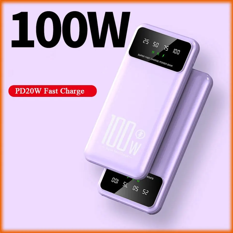 

Mobile Power Bank PD Ultrafast Charging External Power Supply Ultrathin Portable Digital Display Phone Accessories 50000mAh 100W