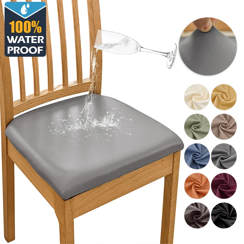 Chair Cover 1 Piece Waterproof PU Fabric Stretch Seat Cushion Cover Big Elastic For Dining Home Party