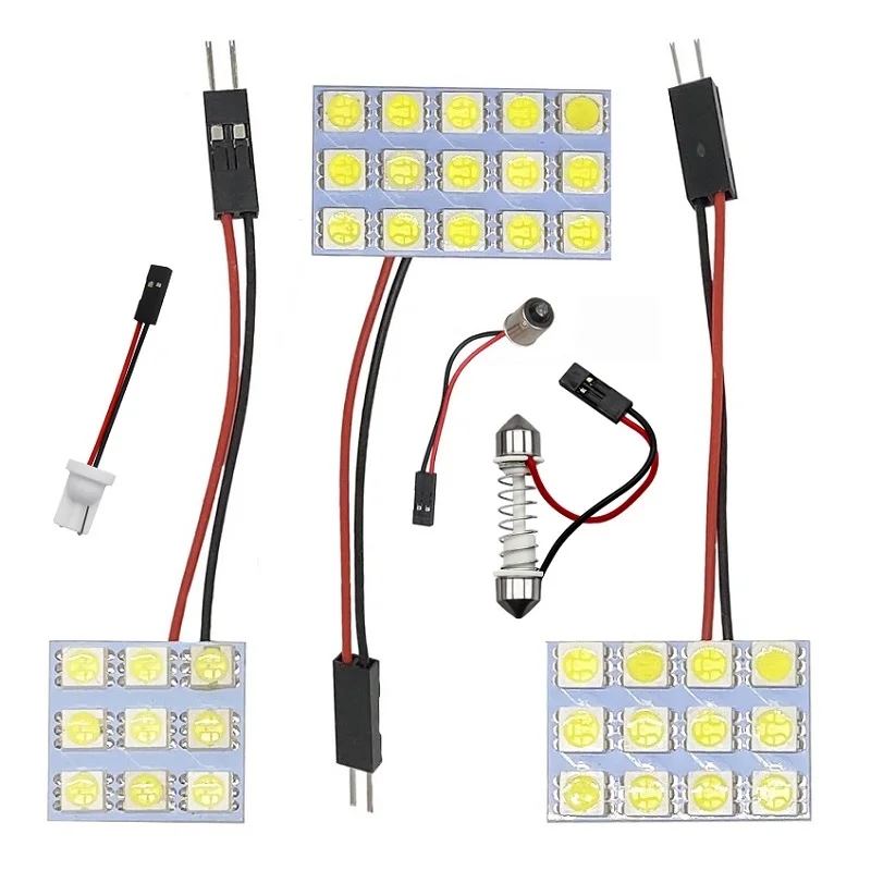 T10 꽃줄 6/12/15/24/36/48 SMD 5050 LED 자동 패널 조명 따뜻한 차가운 흰색 BA9S 12V W5W C5W 자동차 독서 돔 트렁크 램프 전구