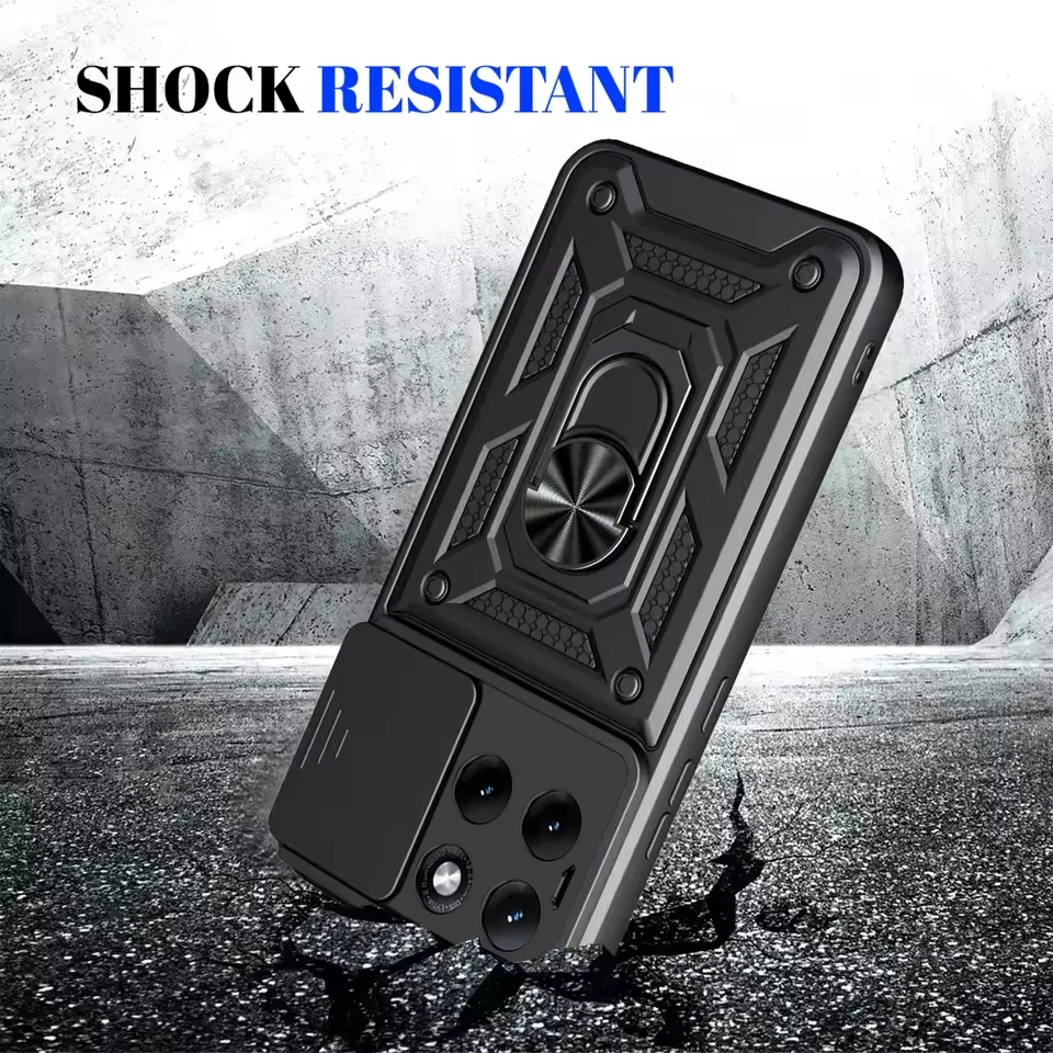 Magnetic Slide Camera Phone Case with Ring Stand Holder - Shockproof Cover