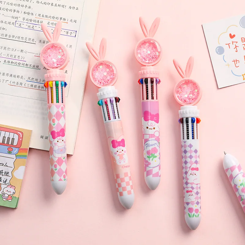 3pcs/set, Cute Rabbit Girls Retractable Ballpoint Pen, For Girls Women,  Back To School, School Supplies, Kawaii Stationery, Colors For School,  Markers