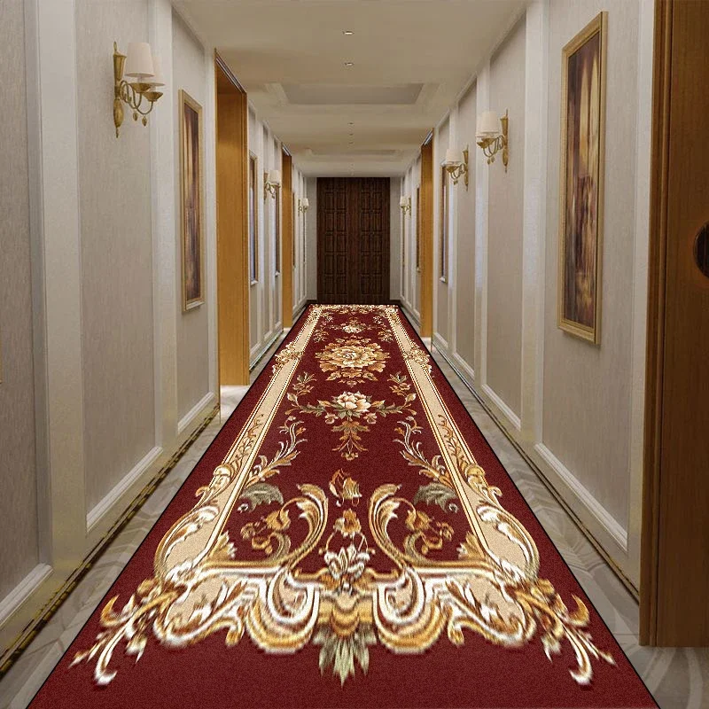European Retro Floral Long Corridor Carpet Washable Runner Stairway Rug Luxury Aisle Long Corridor Non-slip Mat Customizable 3
