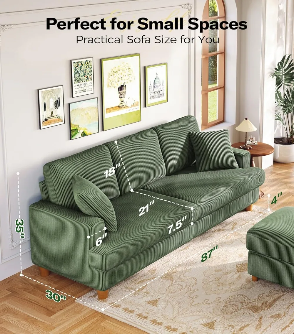 87" Corduroy Sofa with Deep Seats 2