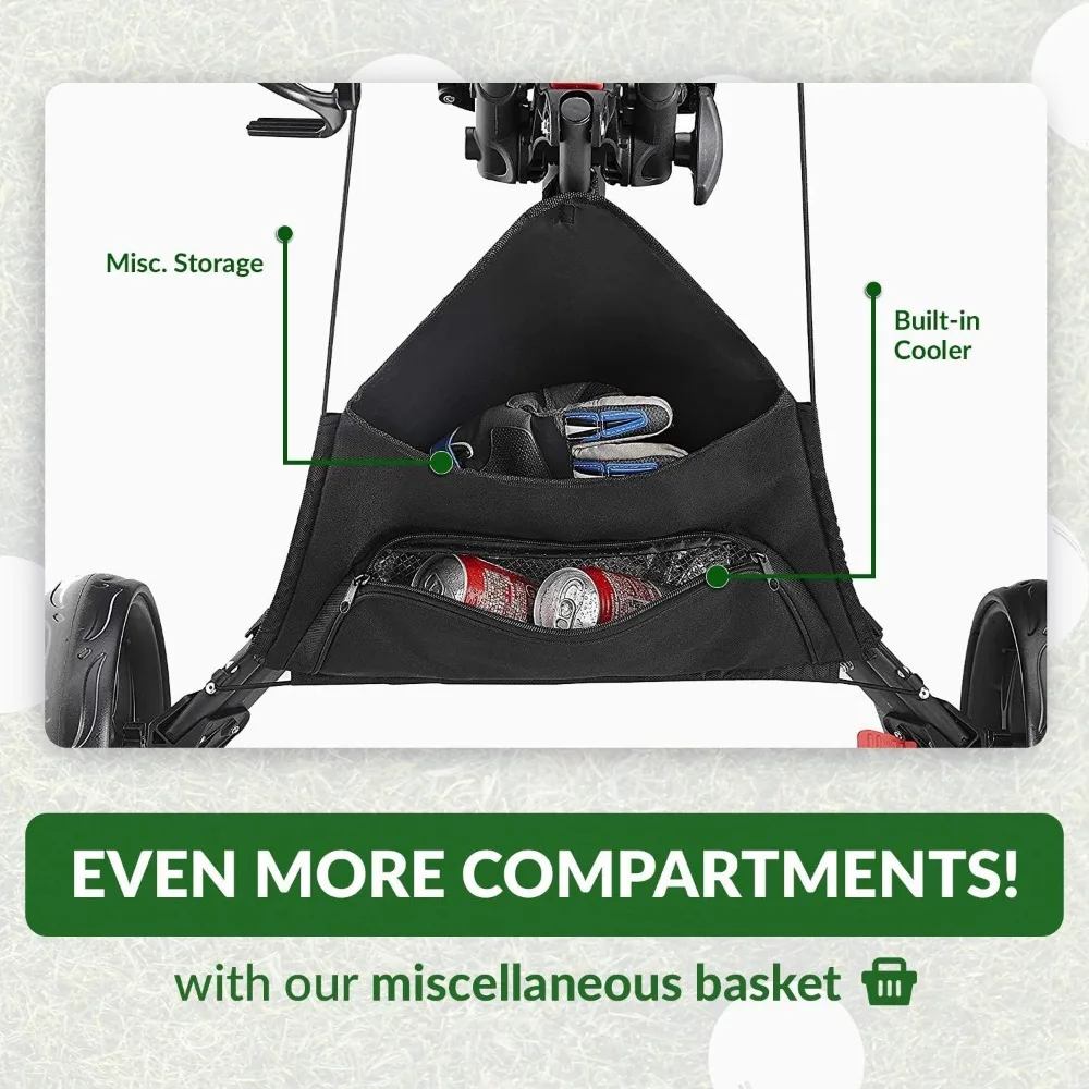 4 Wheel Golf Push Cart-Caddycruiser One Version 8 1-Click Folding Trolley-Lightweight, Compact Pull Caddy Cart, Easy to Open