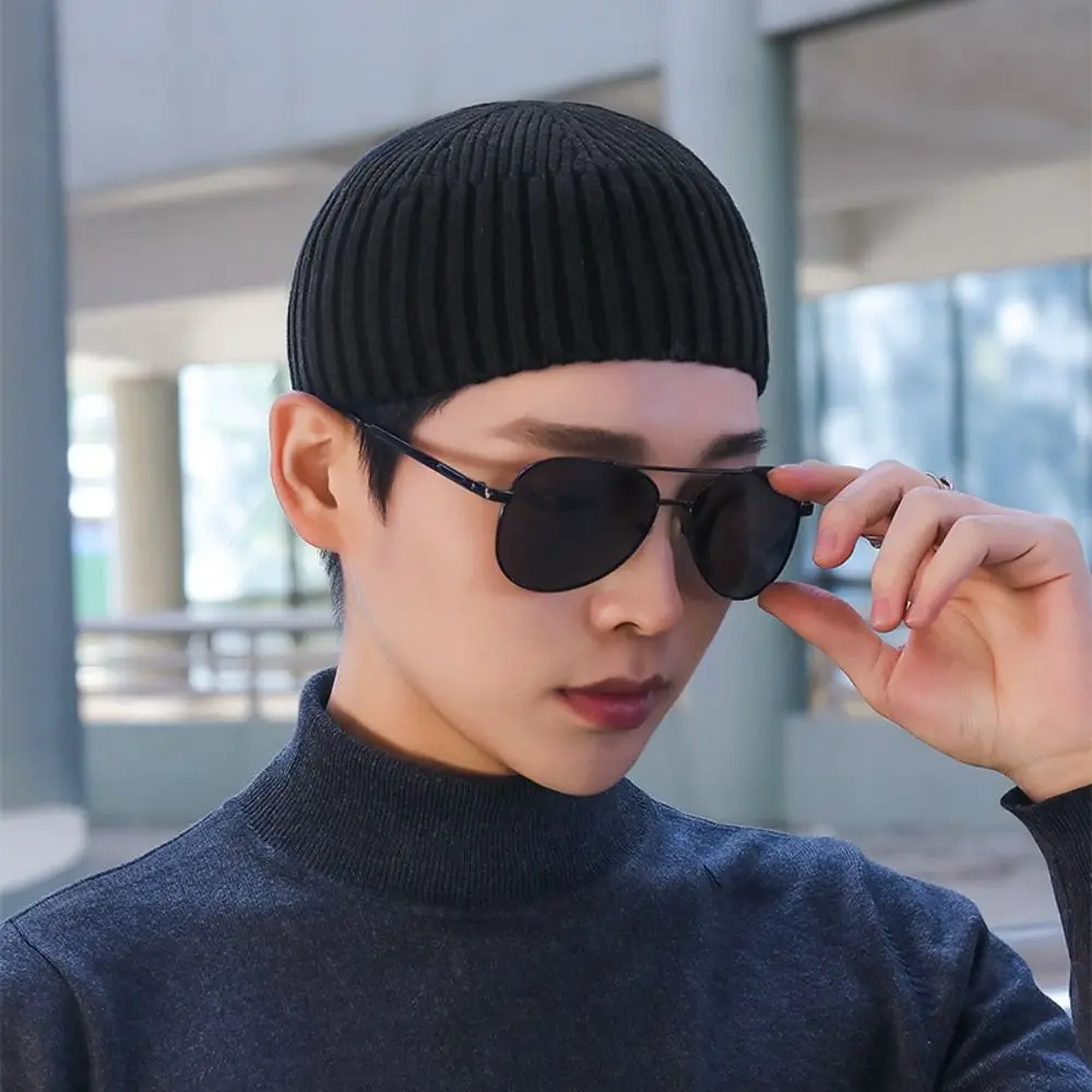 Street Solid Color Knitted Cap Brimless Elastic Melon Beanie Cap Keep Warm Bonnet Beanies for Boy Girls