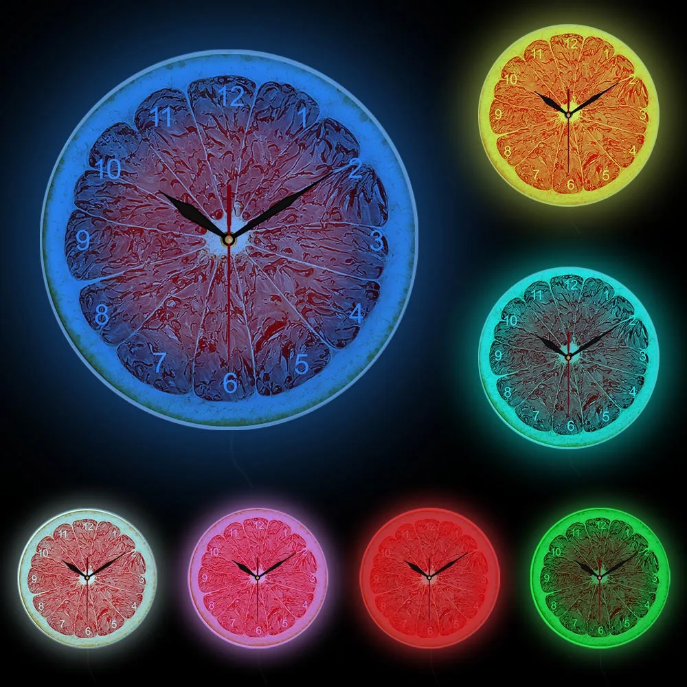 Yellow Lemon Tropical Fruit Wall Clock Color:Frame With LED D