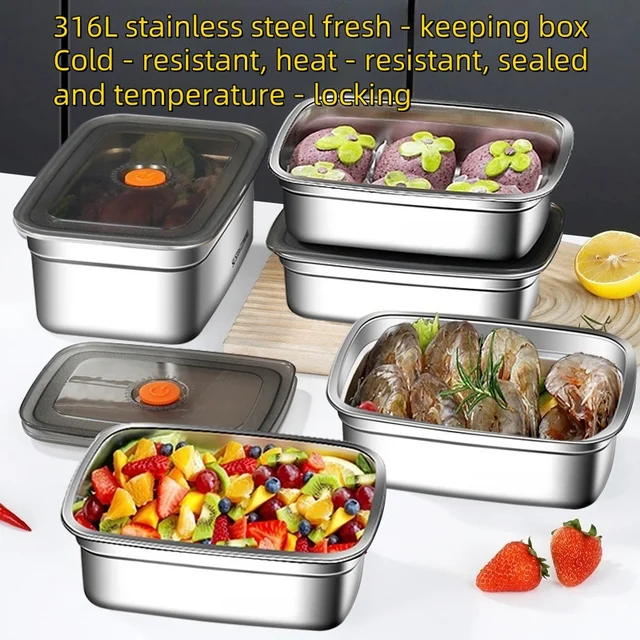 Contenitore per frutta e verdura in acciaio inossidabile, scatola per il pranzo, bento sigillata a prova di perdite, scatola per il frigorifero e il congelatore, scatola per il pranzo da campeggio 4