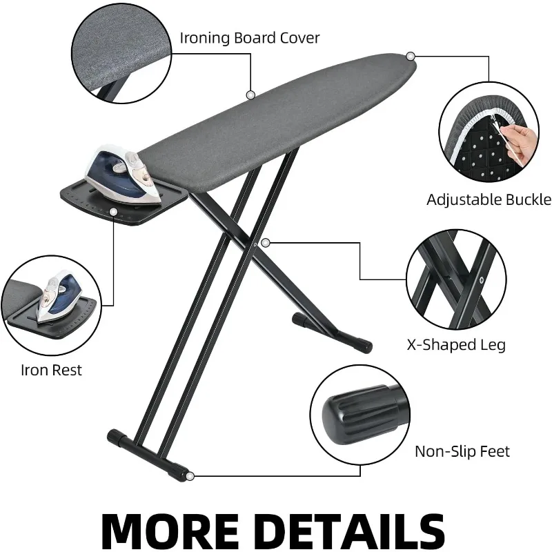 Ironing Board, Full Size Iron Board, Lightweight Ironing Board with Iron Rest, Extra Thick Heat-Resistant Cover with Padding