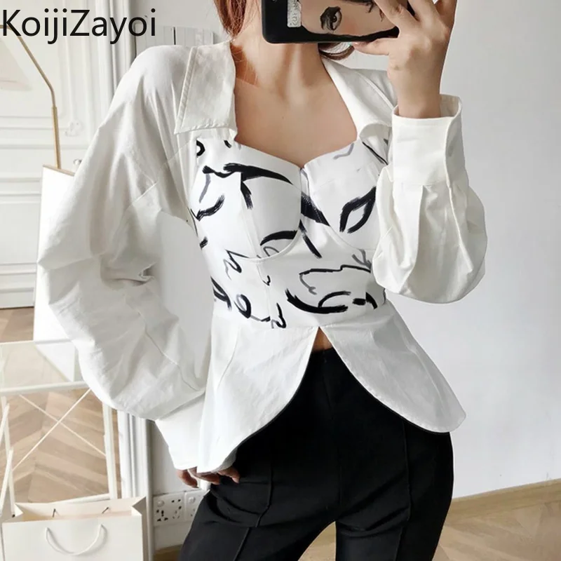 

Koijizayoi Elegant Women Fashion Shirt Long Sleeves Sexy Office Lady Slim Korean Blouse Long Sleeves Outwear Tops 2022 Blusas