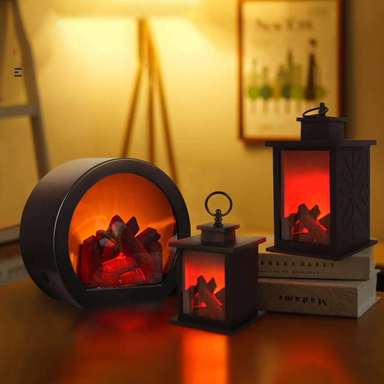 LED Flame Fireplace Lantern Simulation Fireplace Log Flame Effect Lights  USB Battery Powered Fireplace Lamp Christmas Ornaments - AliExpress
