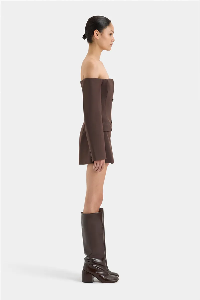 Off-shoulder Strapless Sexy Blazer Dress For Women Fashion Solid Zipper Two Pocket Long Sleeve Backless Mini Dress