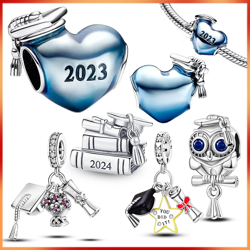 925SterlingSilverBlueEnamel2024GraduationHeartCharmGraduation