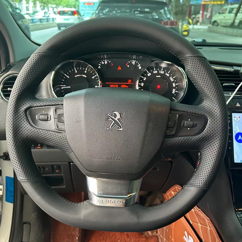 

Hand-Stitched black genuine leather Car Steering Wheel Cover For Peugeot Traveller 2016-2019 408 2014-2019 car Accessories
