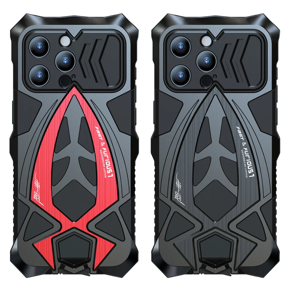 For iPhone 15 Pro Max 14 13 12 11 Luphie Rugged Phone Case Armor Shockproof Metal Funda TPU Shell Bumper Cover Free Shippin