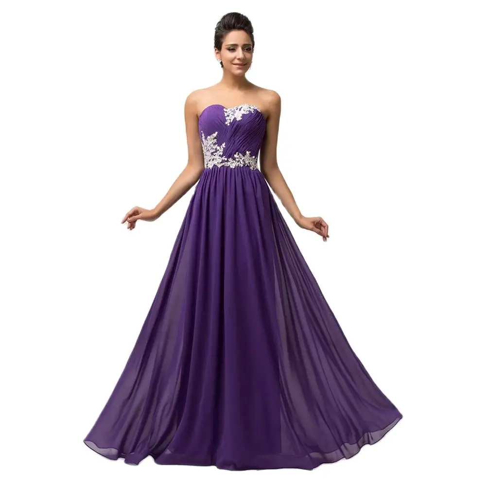 A Line Chiffon Beading Applique Pleat Strapless Elegant Bridesmaid